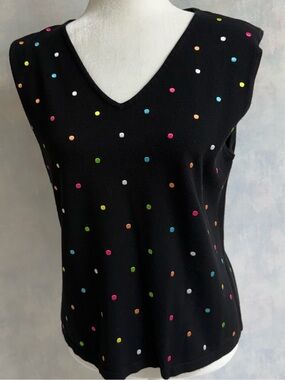 NWOT Dress Barn Black Sweater w/Embroidered colorful bright dots all over it.